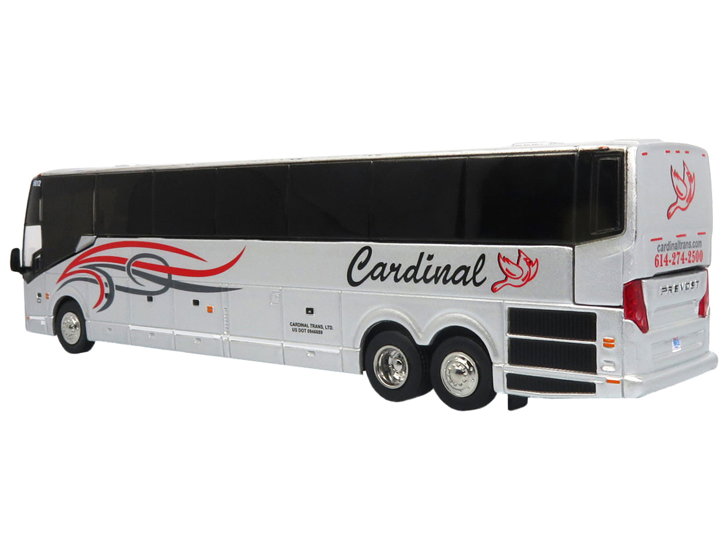 Iconic Replicas Prevost H3-45 Coach Bus "Cardinal Transportation" Silver Metallic with Graphics Limited Edition 1/87 (HO) Diecast Model by Iconic Replicas