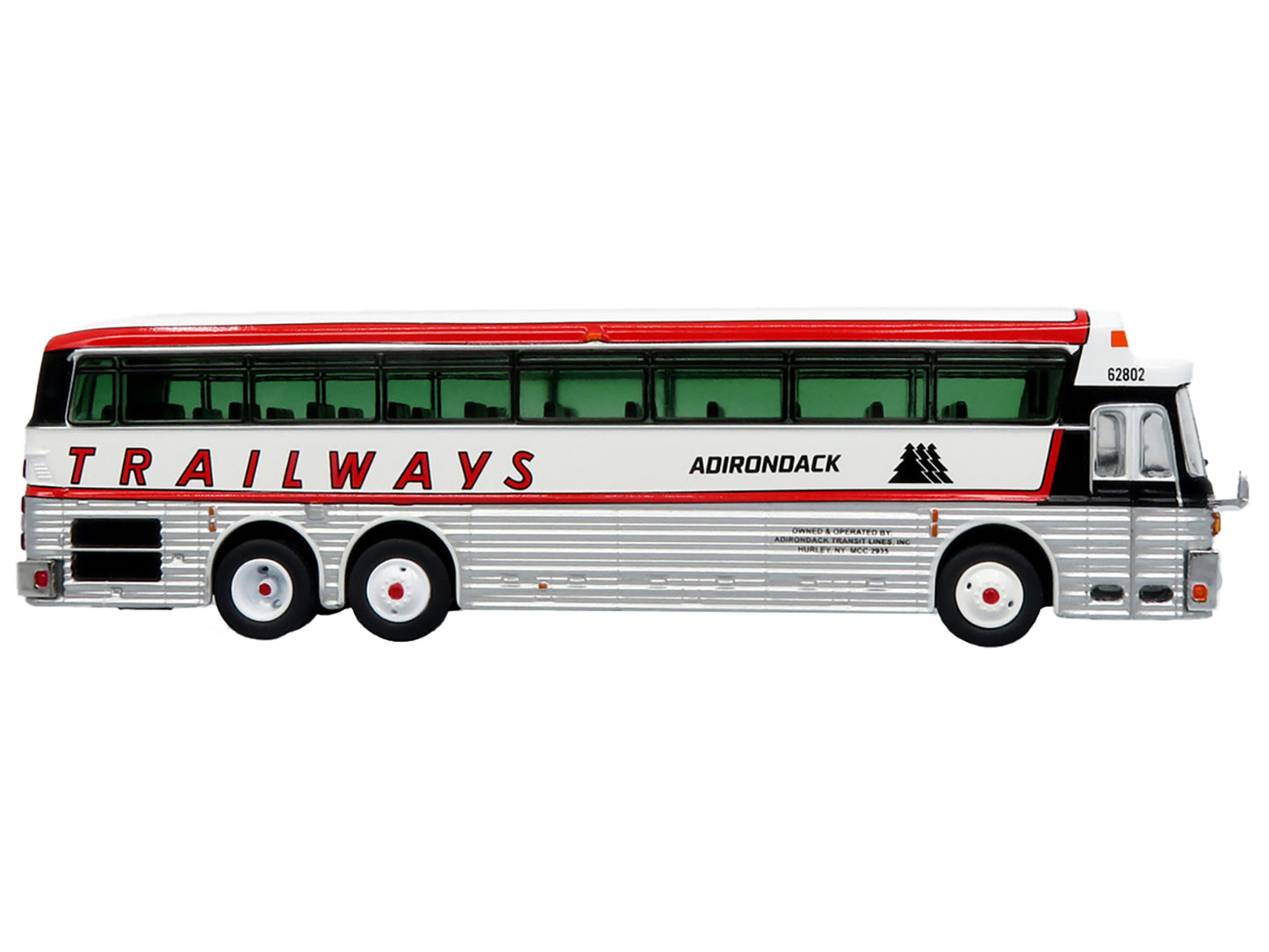 Iconic Replicas 1969 Eagle Model 05 Coach Bus "Adirondack Trailways" White and Red Limited Edition to 504 pieces Worldwide 1/87 (HO) Diecast Model by Iconic Replicas