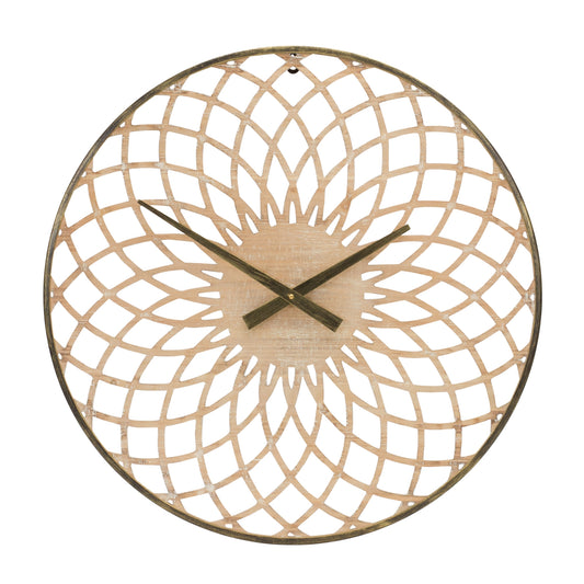 Round Lattice Wood Wall Clock 23.75"D