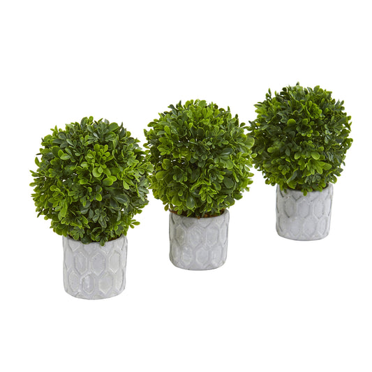 9" Boxwood Artificial Mini Topiary (Set of 3)