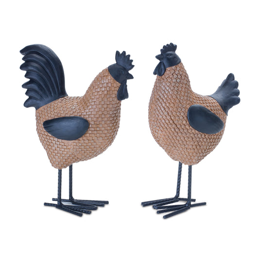 Wicker Hen and Rooster Decor (Set of 2)