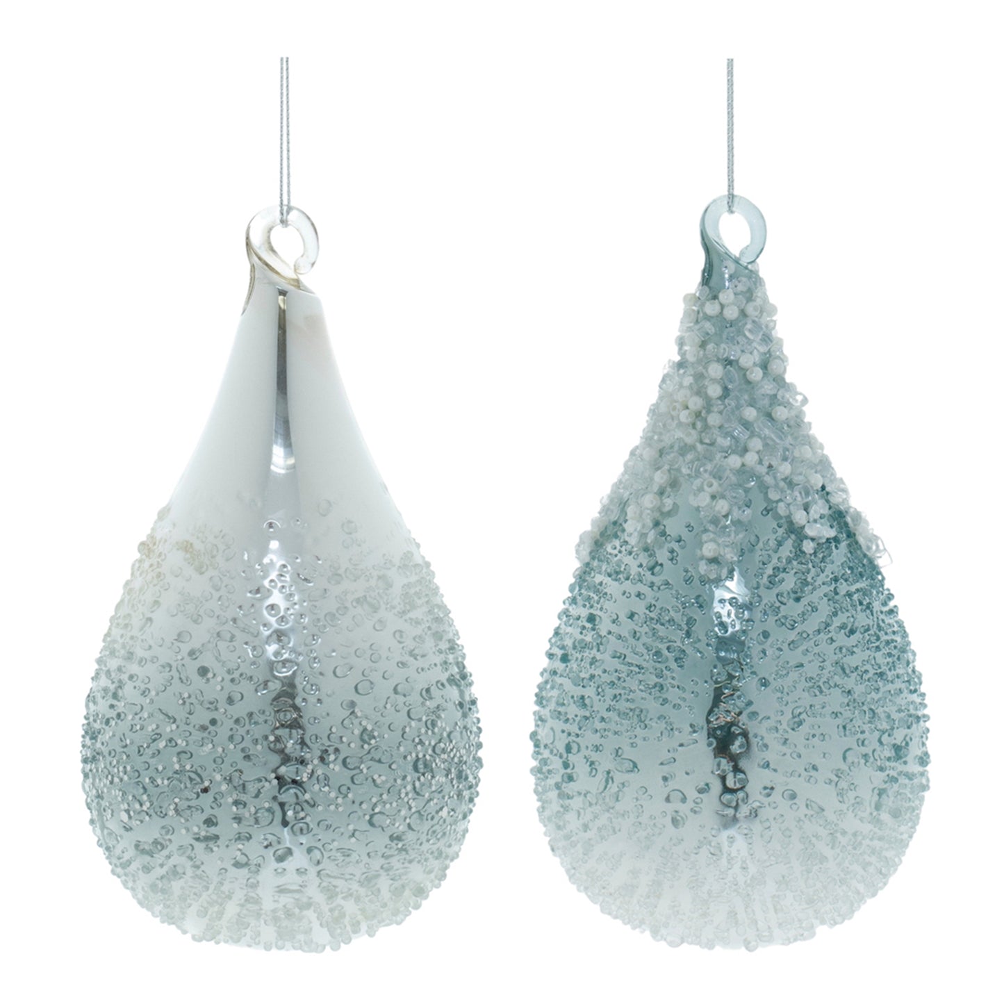 Seafoam Beaded Glass Teardrop Ornament (Set of 6)