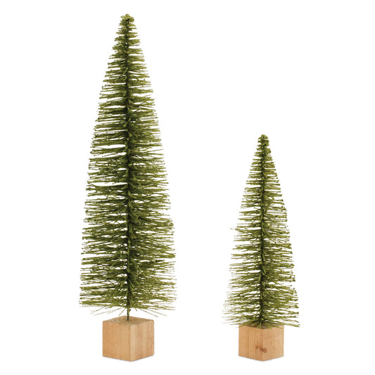 Glittered Green Bottle Brush Tree (Set of 2)