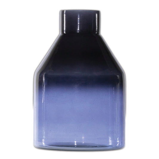 Blue Soda Lime Glass Bottle Vase 7"H