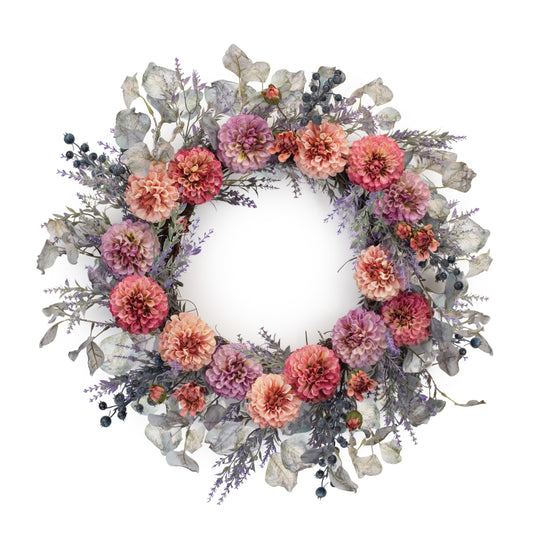 Mixed Zinnia Floral Wreath 24"D