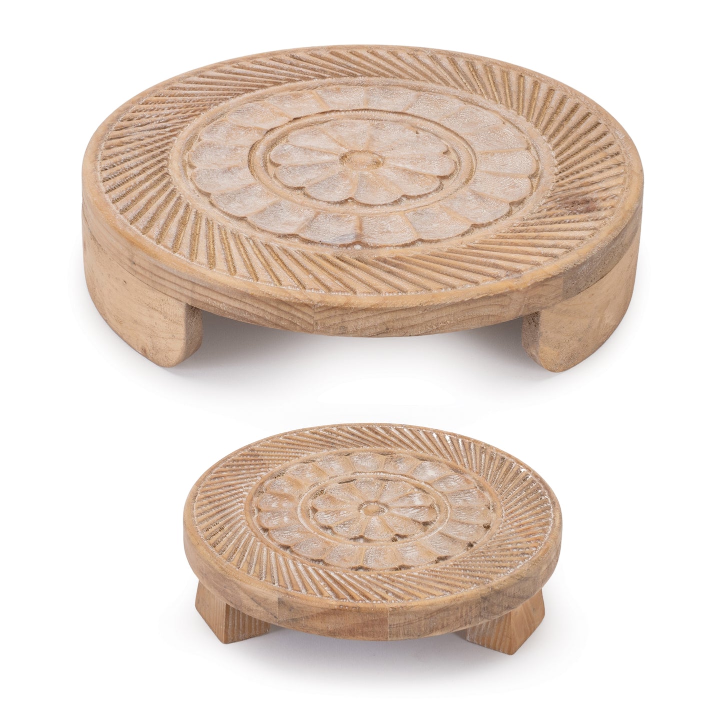 Mandala Wood Riser Tray (Set of 2)