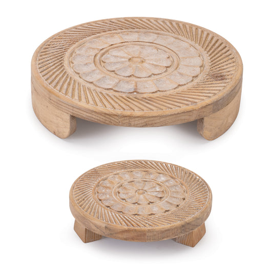 Mandala Wood Riser Tray (Set of 2)