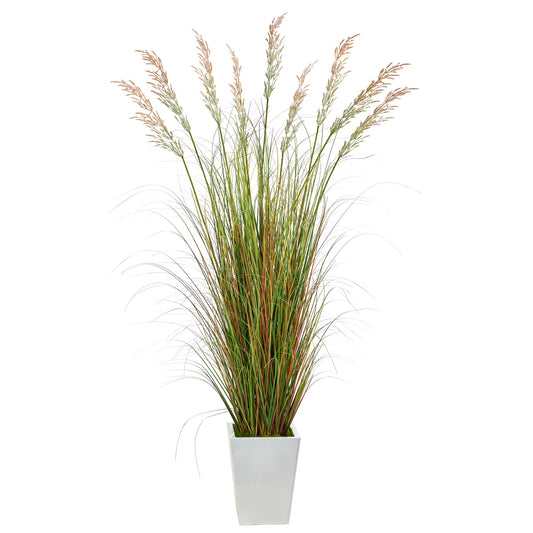 74" Grass Artificial Plant in White Metal Planter