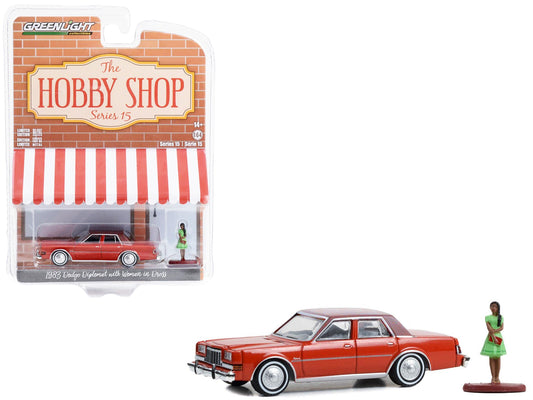 Greenlight 1983 Dodge Diplomat Red with Brown Top and Woman in Dress Figure "The Hobby Shop" Series 15 1/64 Diecast Model Car by Greenlight