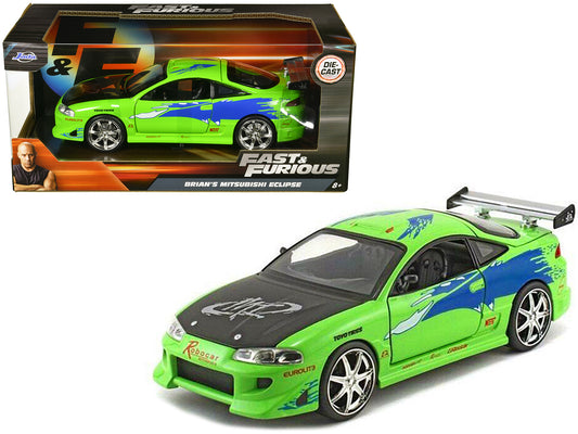 Jada Brian's Mitsubishi Eclipse Green with Black Hood and Graphics "The Fast and The Furious" (2001) Movie 1/24 Diecast Model Car by Jada