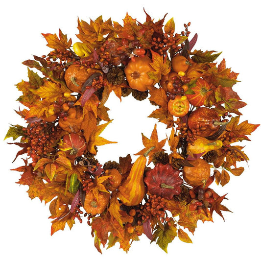 28" Maple Leaves, Sunflower and Pinecones Fall Wreath