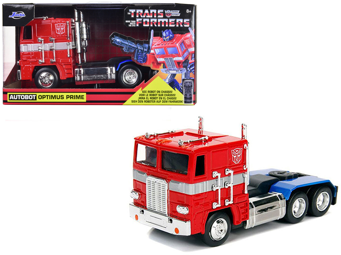 Jada G1 Autobot Optimus Prime Truck Red with Robot on Chassis from "Transformers" TV Series "Hollywood Rides" Series 1/32 Diecast Model by Jada