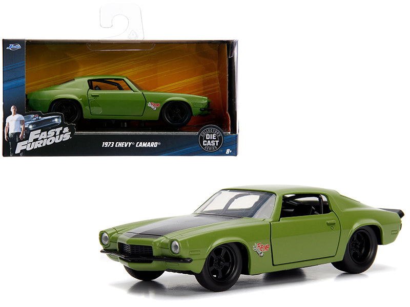 Jada Dom's 1973 Chevrolet Camaro "F-Bomb" Matt Green with Black Hood Stripe "Fast & Furious" Movie 1/32 Diecast Model Car by Jada