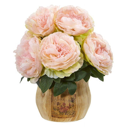 13" Peony Artificial Arrangement in Decorative Planter