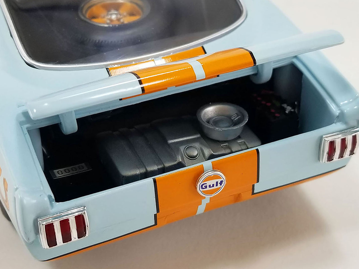 Acme 1965 Shelby GT350R #6 Light Blue with Orange Stripes "Gulf Racing Tribute" Limited Edition to 330 pieces Worldwide 1/18 Diecast Model Car by ACME