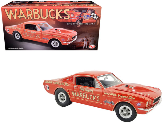 Acme 1965 Ford Mustang A/FX "Warbucks - Phil Bonner" Orange with Graphics Limited Edition to 372 pieces Worldwide 1/18 Diecast Model Car by ACME