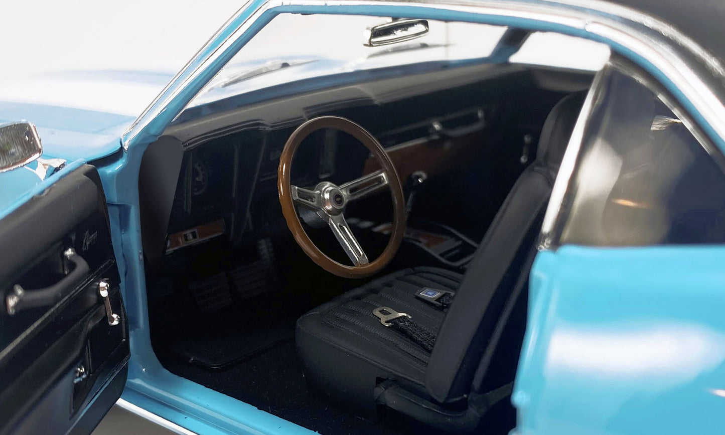 Acme 1969 Chevrolet Camaro Z/28 Carolina Blue with White Stripes and Black Vinyl Top Limited Edition to 264 pieces Worldwide 1/18 Diecast Model Car by ACME