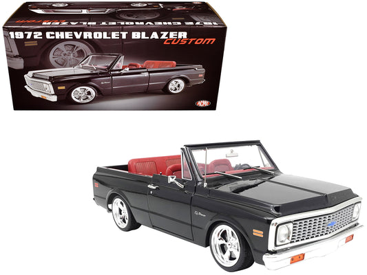 Acme 1972 Chevrolet Blazer Custom Black with White Top and Red Interior Limited Edition to 698 pieces Worldwide 1/18 Diecast Model Car by ACME