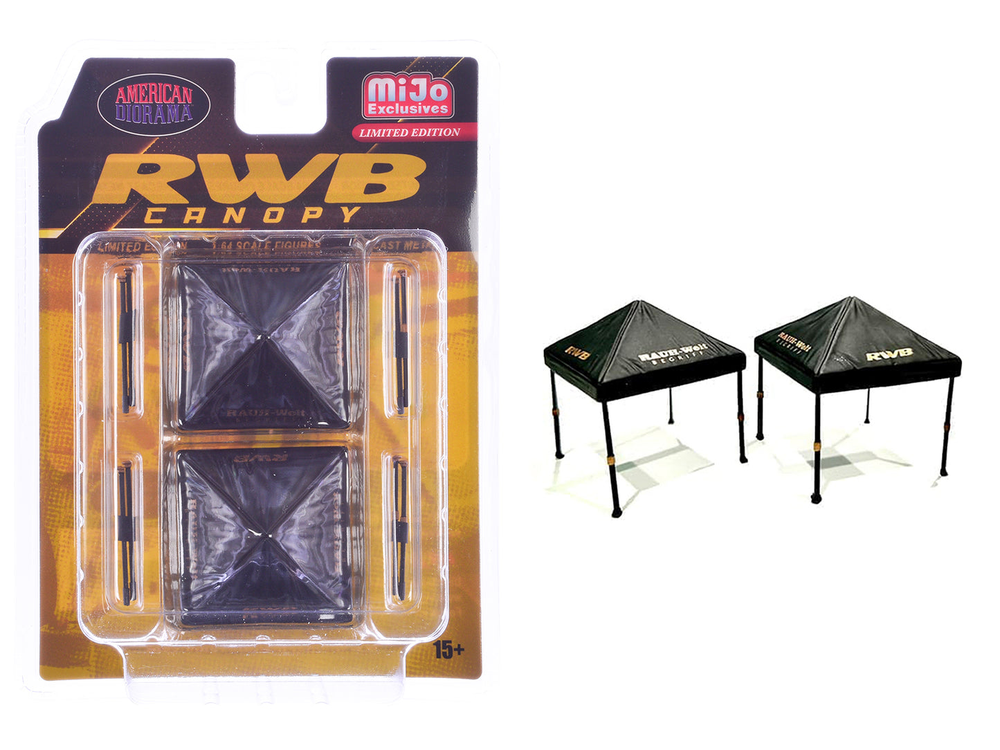"RWB (RAUH-Welt BEGRIFF)" Canopy 2 Piece Set Black Limited Edition for 1/64 Scale Models by American Diorama