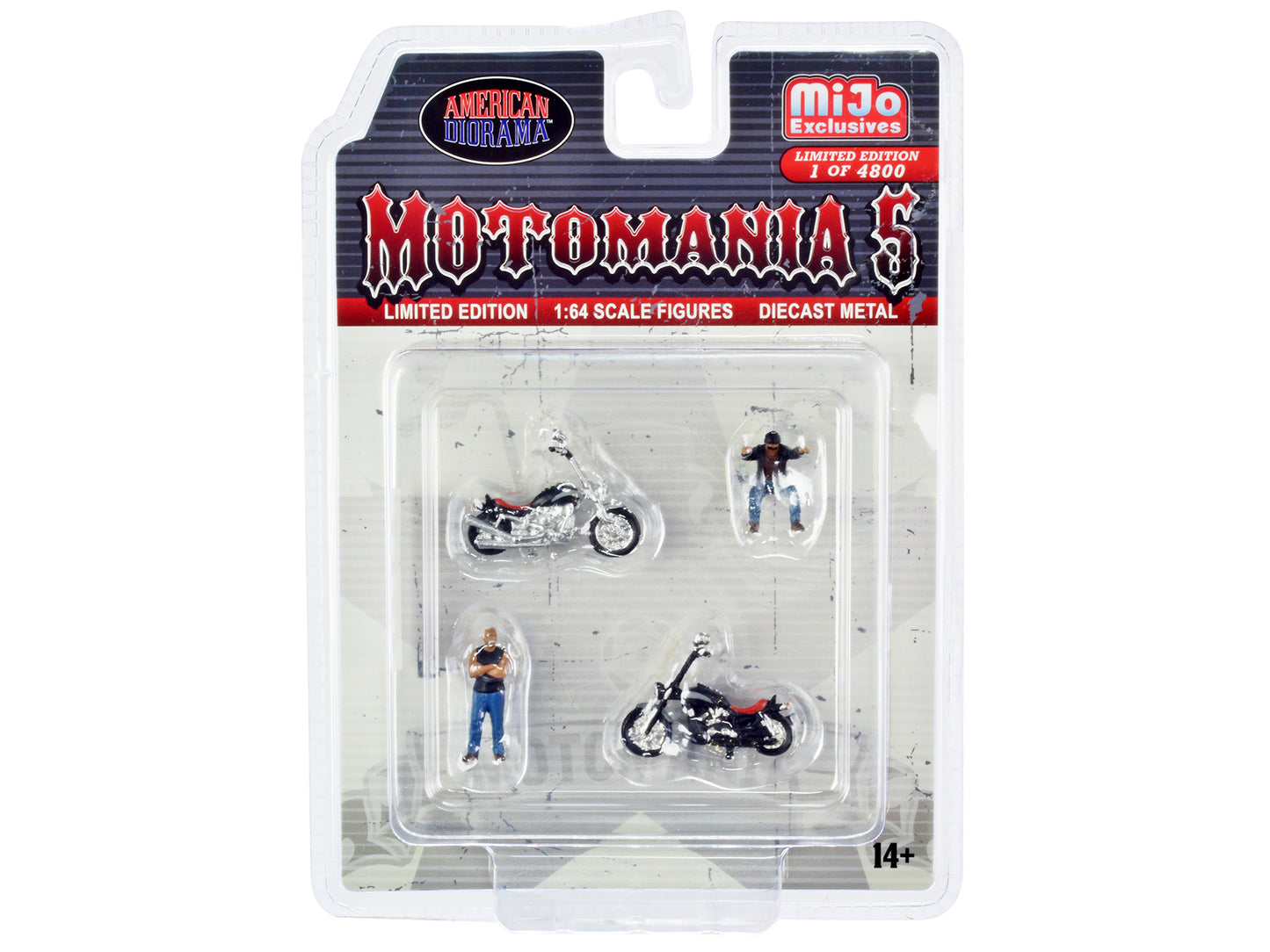 American Diorama "Motomania 5" 4 piece Diecast Set (2 Figures and 2 Motorcycles) Limited Edition to 4800 pieces Worldwide for 1/64 Scale Models by American Diorama