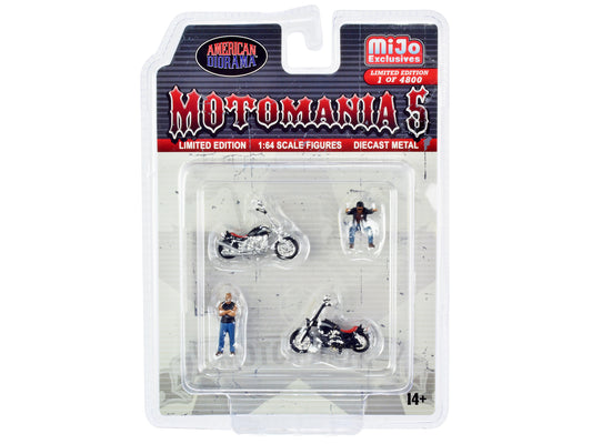 American Diorama "Motomania 5" 4 piece Diecast Set (2 Figures and 2 Motorcycles) Limited Edition to 4800 pieces Worldwide for 1/64 Scale Models by American Diorama