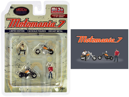 American Diorama "Motomania 7" 4 piece Diecast Figure Set (2 Figures 2 Motorcycles) Limited Edition to 4800 pieces Worldwide for 1/64 scale models by American Diorama