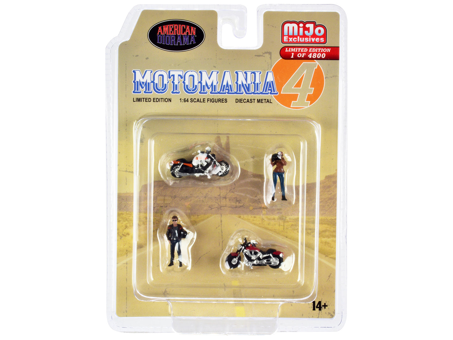 American Diorama "Motomania 4" 4 piece Diecast Set (2 Figures and 2 Motorcycles) Limited Edition to 4800 pieces Worldwide 1/64 Scale Models by American Diorama