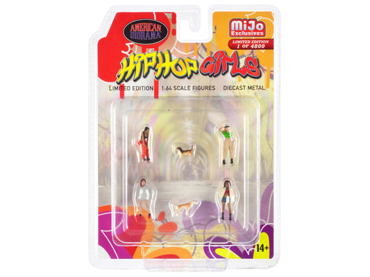 American Diorama "Hip Hop Girls" 6 piece Diecast Set (4 Women 2 Dog Figures) Limited Edition to 4800 pieces Worldwide 1/64 Scale Models by American Diorama