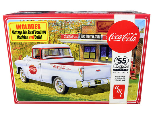 AMT Skill 3 Model Kit 1955 Chevrolet Cameo Pickup Truck "Coca-Cola" with Vintage Vending Machine and Dolly 1/25 Scale Model by AMT