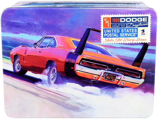 AMT Skill 2 Model Kit 1969 Dodge Charger Daytona "USPS" (United States Postal Service) Themed Collectible Tin 1/25 Scale Model by AMT