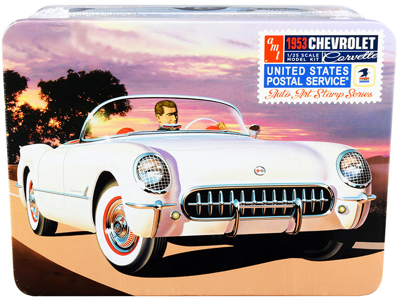 AMT Skill 2 Model Kit 1953 Chevrolet Corvette "USPS" (United States Postal Service) Themed Collectible Tin 1/25 Scale Model by AMT