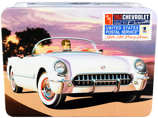 AMT Skill 2 Model Kit 1953 Chevrolet Corvette "USPS" (United States Postal Service) Themed Collectible Tin 1/25 Scale Model by AMT