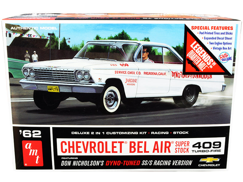 AMT Skill 2 Model Kit 1962 Chevrolet Bel Air Super Stock 409 Turbo-Fire Don Nicholson's 2-in-1 Kit "Legends of the Quarter Mile" 1/25 Scale Model by AMT