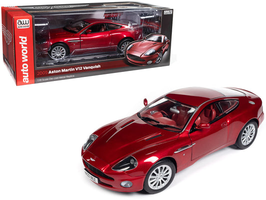 Autoworld 2005 Aston Martin V12 Vanquish RHD (Right Hand Drive) Toro Red Mica Metallic with Red Interior 1/18 Diecast Model Car by Auto World