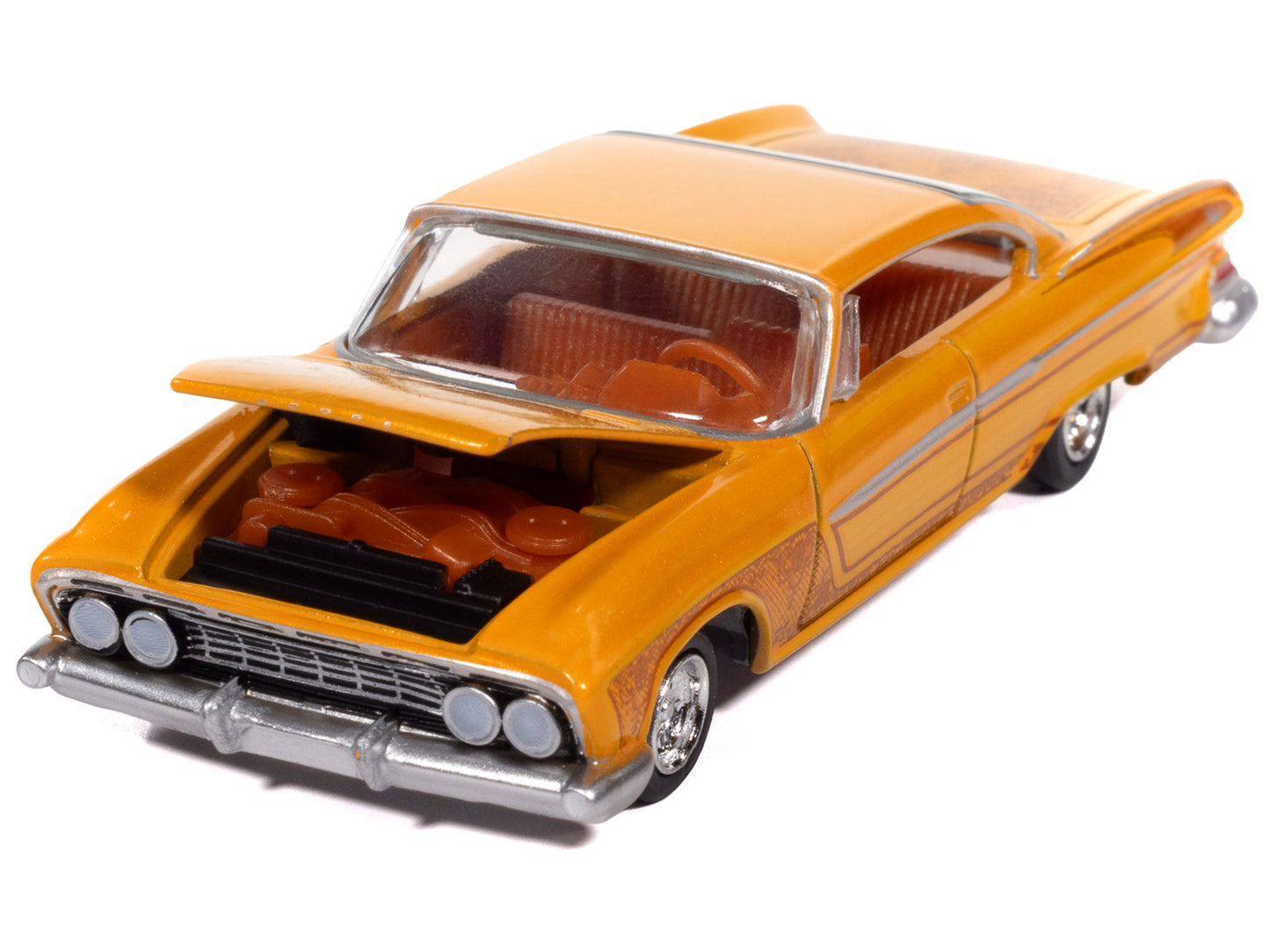 1961 Dodge Dart Phoenix Lowrider Mango Smoothie Metallic with Graphics and Orange Interior "Vintage Muscle" Series 1/64 Diecast Model Car by Auto World