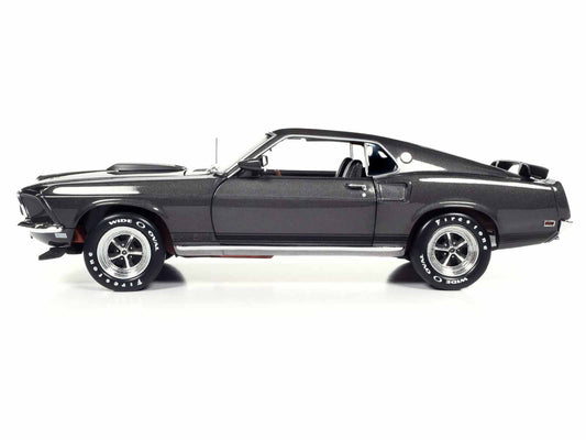 Autoworld 1969 Ford Mustang Dark Gray Metallic with Black Stripes "John Wick" (2014) Movie "Silver Screen Machines" Series 1/18 Diecast Model Car by Auto World