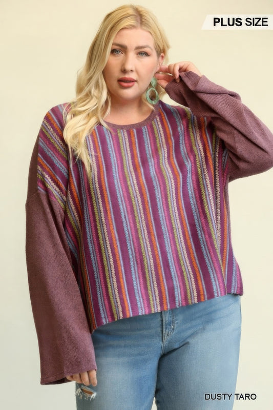 Novelty Knit And Solid Knit Mixed Loose Top