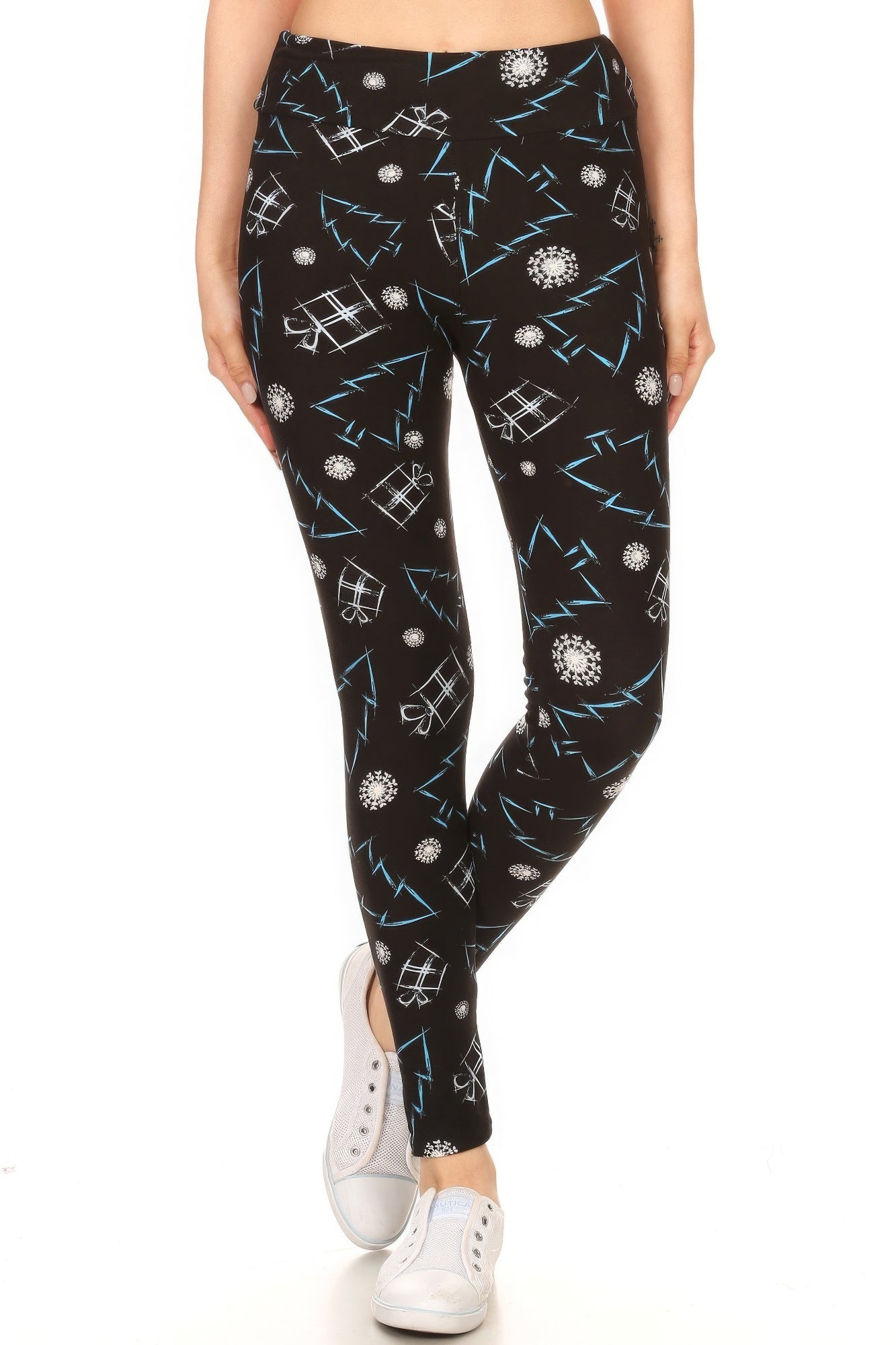 Yoga Style Banded Lined Tree Printed Knit Legging With High Waist