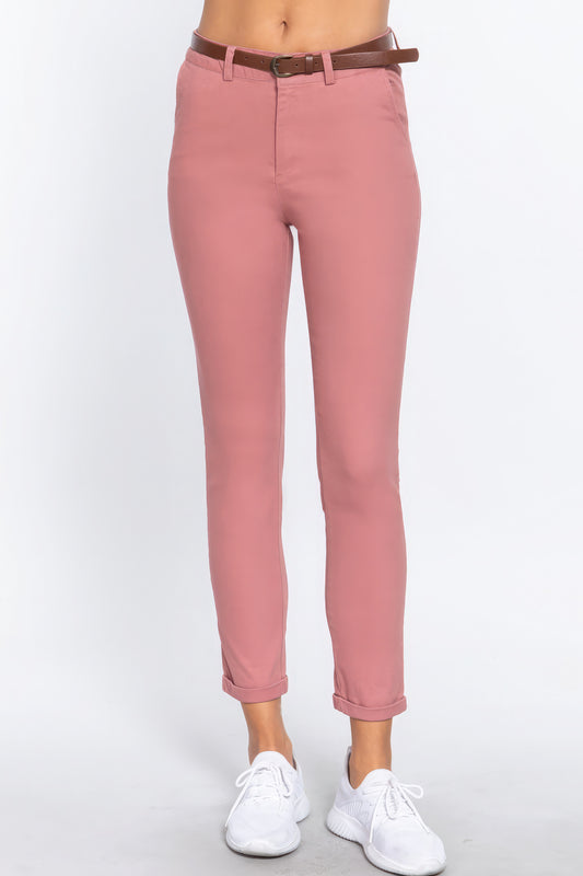 Cotton-span Twill Belted Long Pants