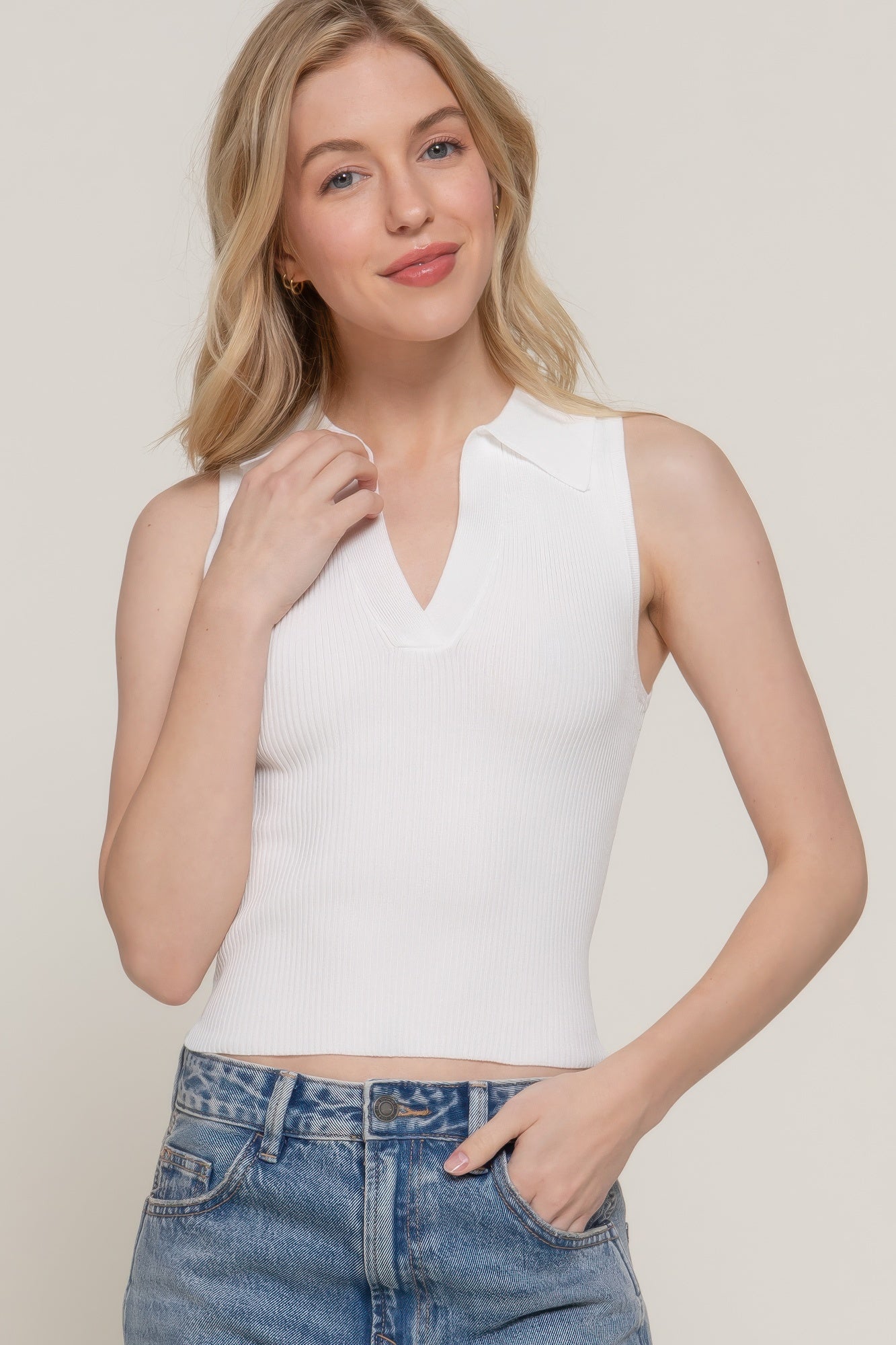 Sleeveless Polo Spring Sweater