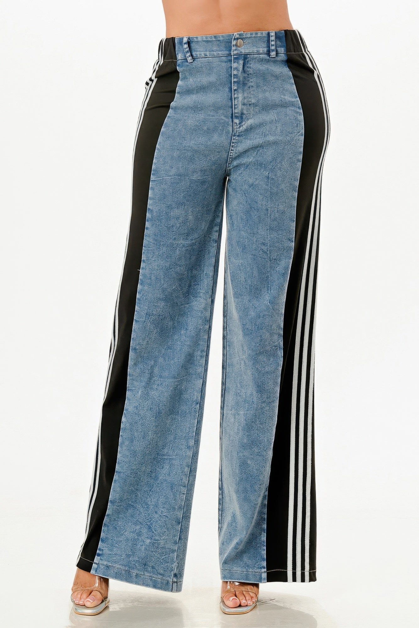 Wide Leg Jeans With Stripe Detail