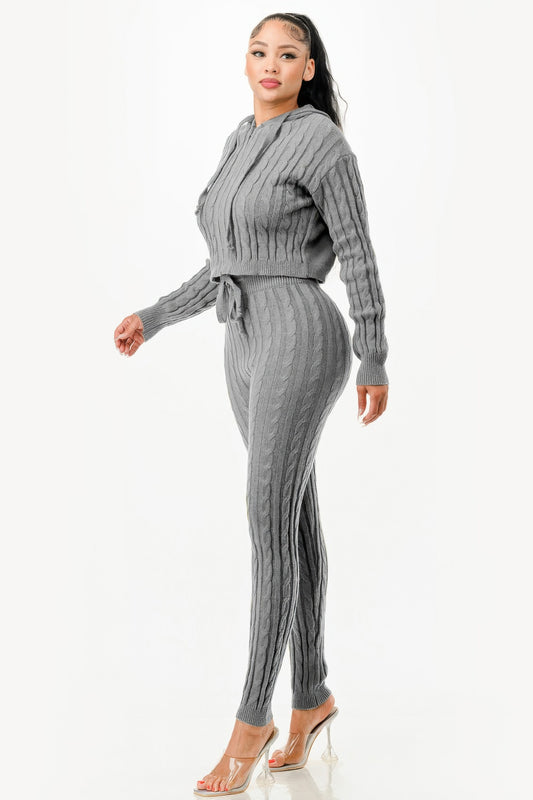 Cable Hoodie Sweater 2pcs Set