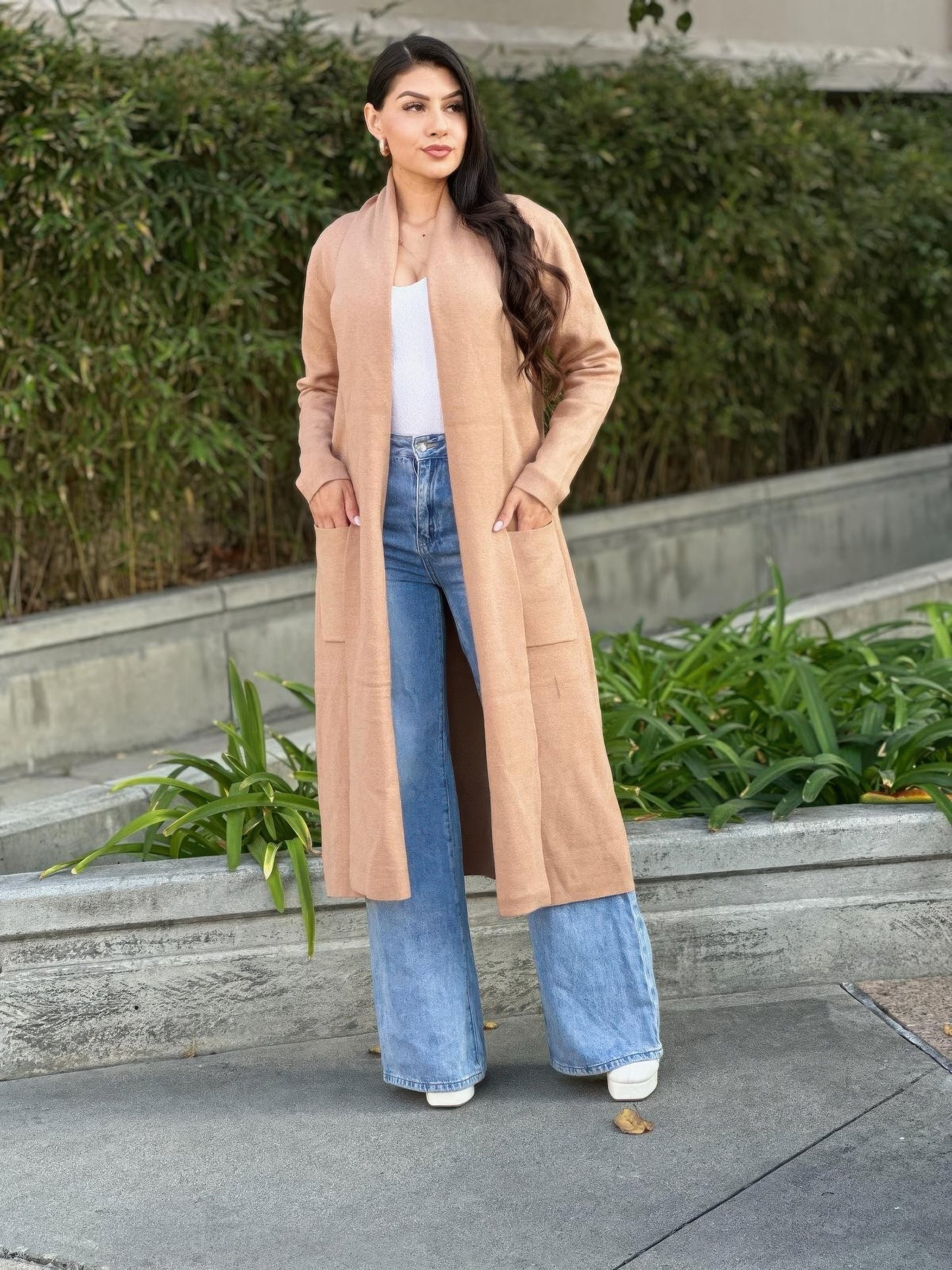 Clover Fine Knit Midi Cardi Cardigan With Pockets