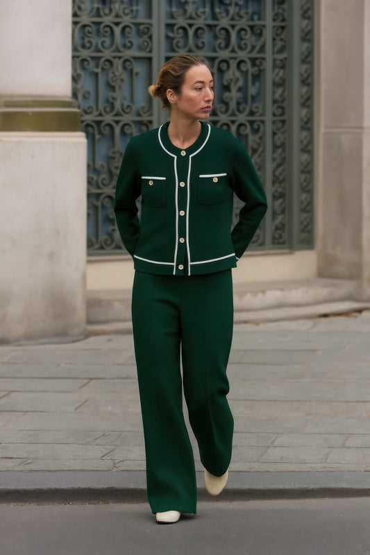 Knit Tailored Ensemble Cardigan & Wide Leg Pants