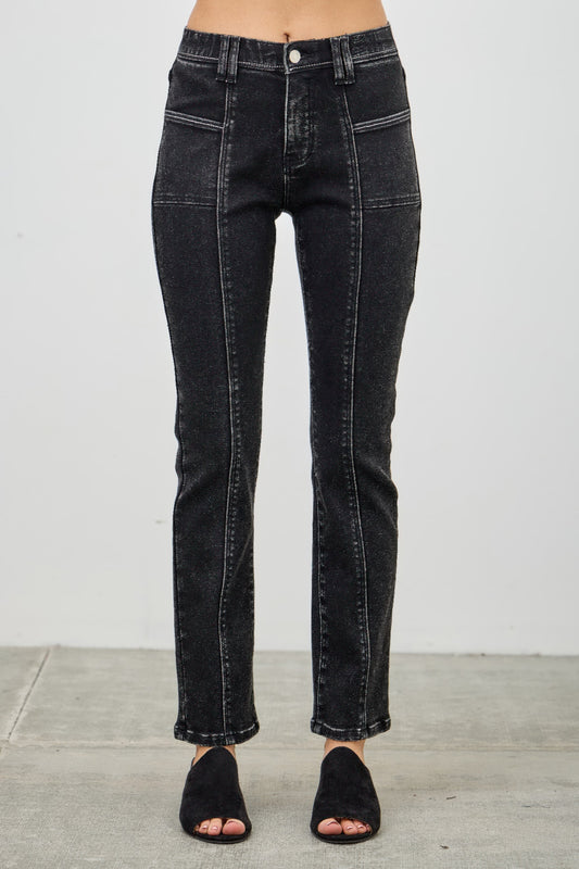 Mid Rise Slim Straight In Black Acid
