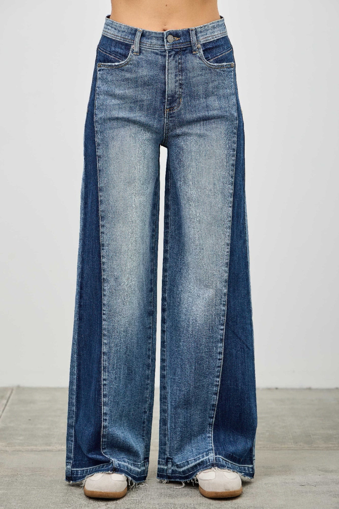 High Rise Wide Leg W/release Hem And Side Contrast