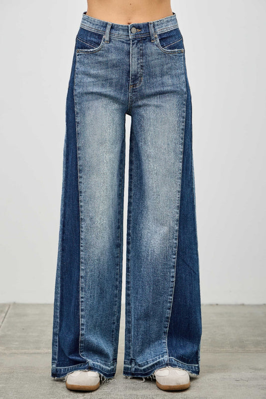 High Rise Wide Leg W/release Hem And Side Contrast