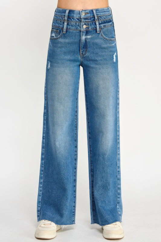 High Rise Double Waist Wide Leg