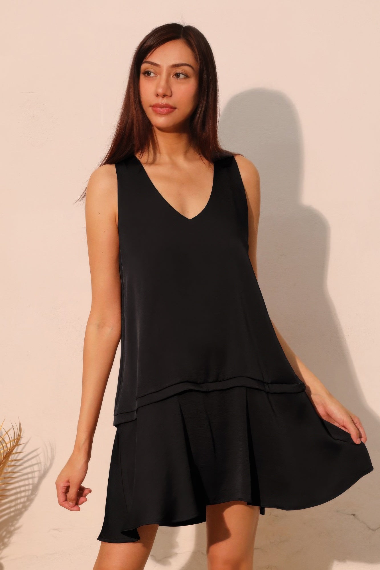 Washed Poly Silk Band Swing Dress