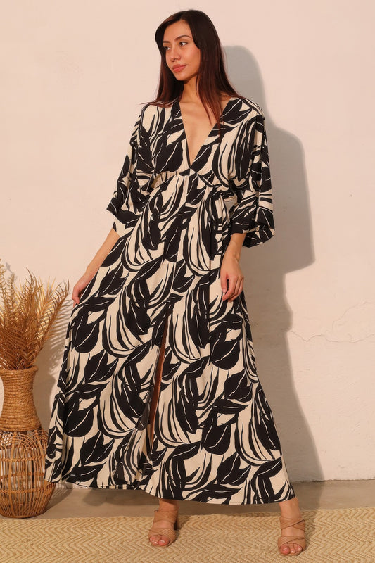 Lucca Leaf Kimono Maxi Dress